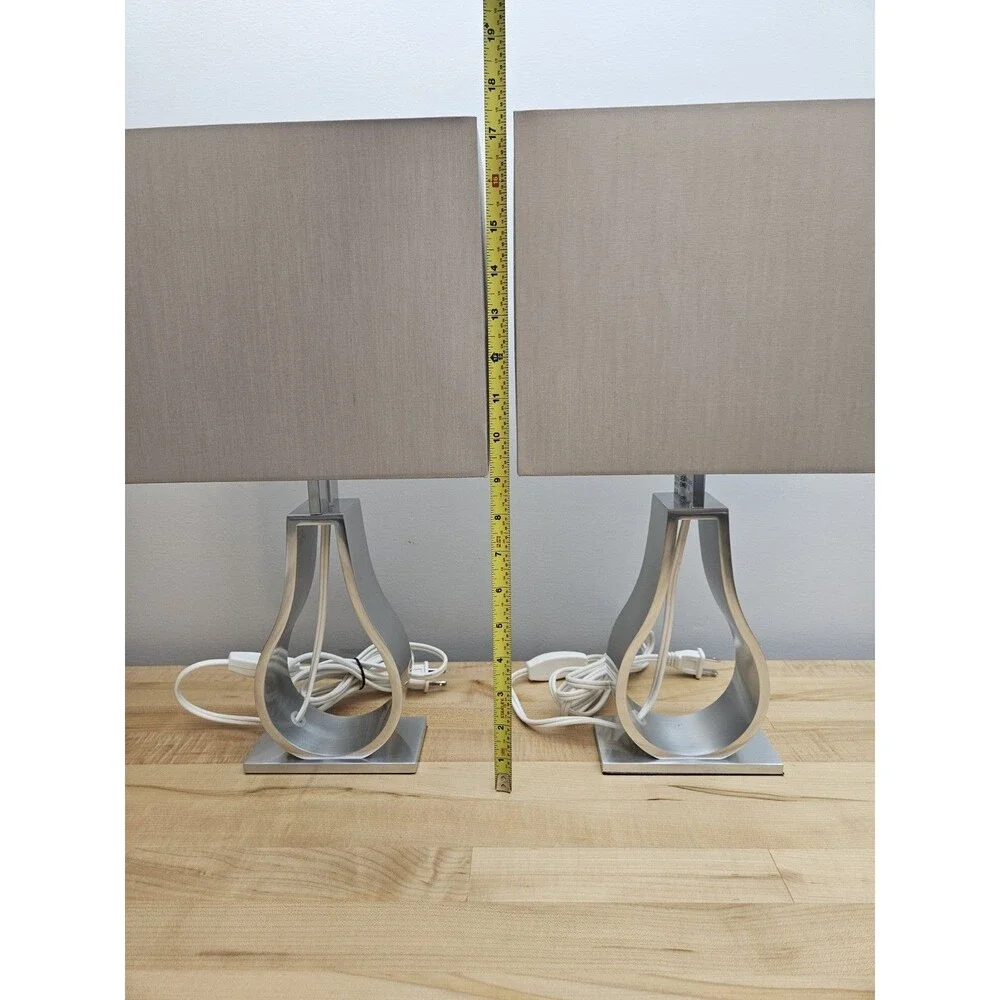 2 X IKEA Klabb Table Silver Lamp Modern Aluminum Accent Light Lamp WITH SHADES